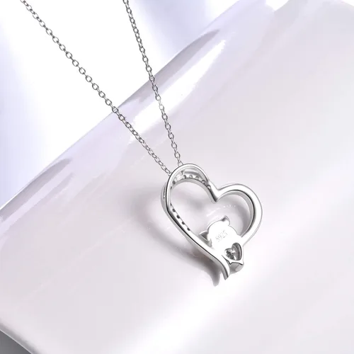 Vista 4 de YFN Collar de cerdo, regalo de joyería de plata de ley 925, lindo colgante de animal con corazón de circonita cúbica, collar para mujeres y niñas