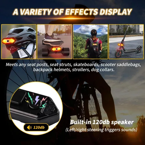 Vista 5 de Luz trasera de bicicleta con señales de giro Luz trasera de control remoto inalámbrico 5 Modes, USB Rechargeable, with Bike Alarm, IPX2
