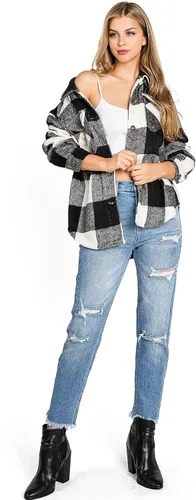 Vista 4 de Love Tree Chaqueta de abrigo a cuadros de gran tamaño para mujer