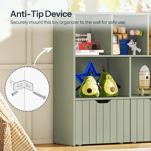 Vista 7 de HOOBRO Organizador de almacenamiento de juguetes, organizadores de juguetes y almacenamiento con 2 cajones móviles y 5 cubículos, estante de pecho
