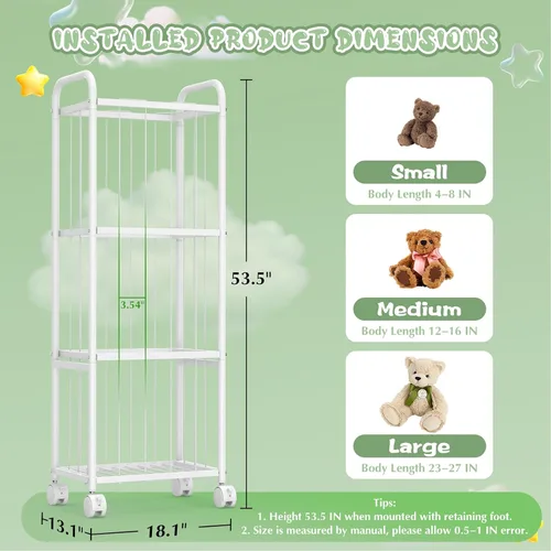 Vista 3 de Almacenamiento de animales de peluche, organizador de almacenamiento de juguetes de tubo de metal, soporte extra grande para animales de peluche