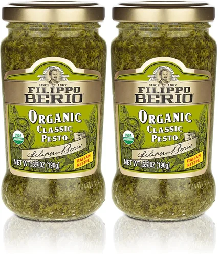 Vista 4 de Filippo Berio Pesto, albahaca vegana a base de plantas, tarro de vidrio de 6.7 onzas, vegetariano, sin lácteos, sin gluten
