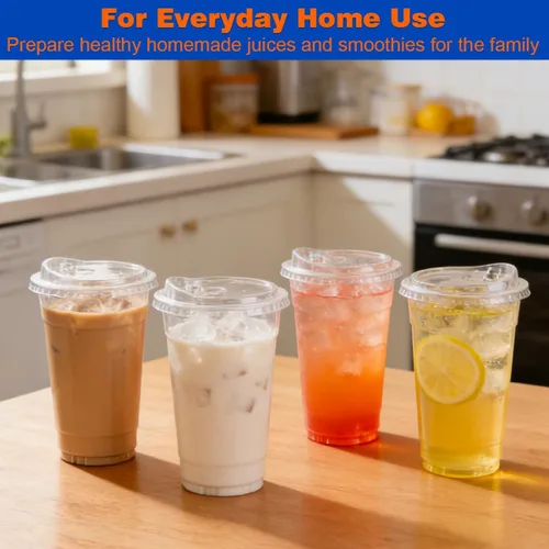 Vista 5 de ARTLYMERS Paquete de 100 vasos de plástico transparente de 16 onzas con tapas, tazas desechables para café helado con tapas para sorbos para bebidas