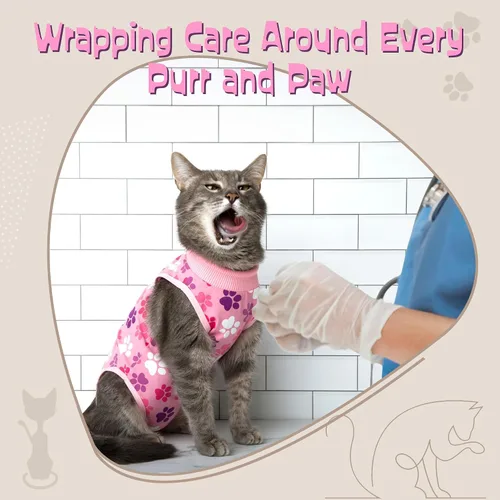 Vista 13 de Traje de recuperación para gatos: Traje de poscirugía azul suave para gatos con diseño de huella de pata - Traje de recuperación elástico