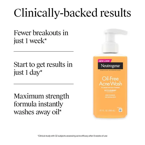 Vista 7 de Neutrogena Lavado de acné sin aceite, limpiador facial para combatir el acné con medicina de ácido salicílico, tratamiento para el acné