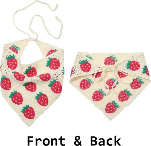 Vista 4 de AWAYTR Crochet Bandana Head Kerchief Hair Scarf 2Pcs Knitted Scarves Tie Bcak Floral Headwrap for Women Girls