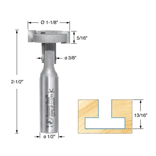 Vista 2 de Amana Tool 45660 T-Ranura de borde recto 2-Flute punta de carburo con punta de broca de enrutador, vástago de 1/2 pulgada