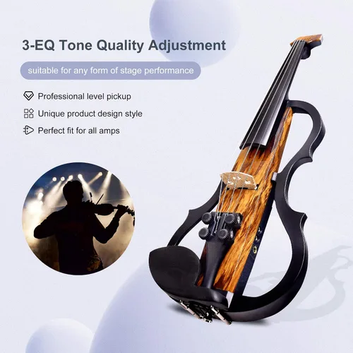 Vista 4 de Violín eléctrico premium de fibra de carbono tamaño completo 4/4, violín eléctrico profesional para adultos, adolescentes, principiantes, kit