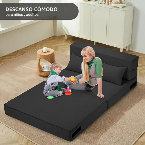 Vista 3 de SUYOLS Sofá Cama Plegable con Almohadas - Silla Convertible Sofá de Piso y Colchón para Dormir, Sleeper de Espuma Viscoelástica Plegable para Sala