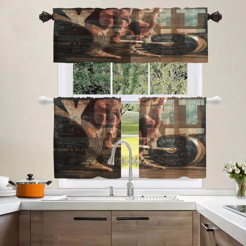 Vista 324 de Shrahala Orange Autumn Autumn Blackout Curtain Tiers, Fall Kitchen Valance Light Blocking Tier Drapes with Rod Pocket, 2 Pack 26 X 24 in