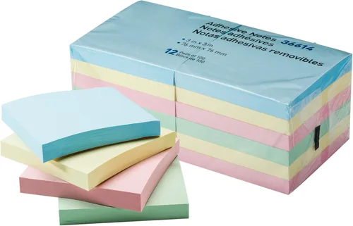 Vista 2 de Sticky Notes - Notas autoadhesivas – 12 blocs / paquete de 100 hojas por bloc – 3 x 3 pulgadas – Notas adhesivas – Surtido (pastel)