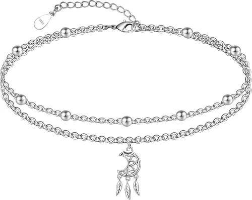 Vista 71 de CHIC & ARTSY Tobilleras delicadas de plata de ley S925 para verano, pulsera de tobillo ajustable multicapa para playa, joyería de pie para mujer