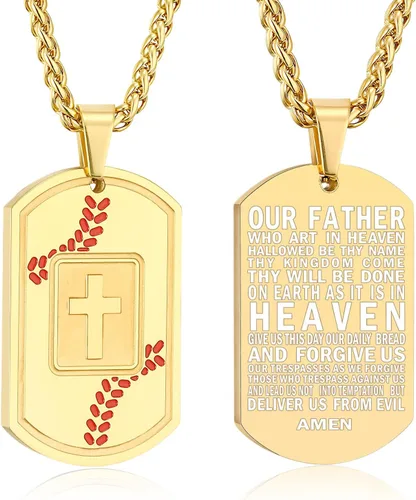 Vista 16 de Collar de cruz con versículo bíblico de béisbol, acero inoxidable, dije de cruz en tono negro/dorado/plateado, regalos religiosos, joyería deportiva