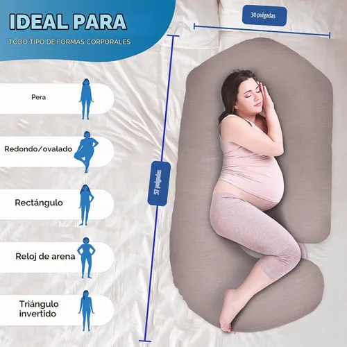 Vista 4 de Almohadas de embarazo para dormir – Almohada de maternidad de 57 pulgadas para mujeres embarazadas con funda extraíble lavable – Soporte para Beige