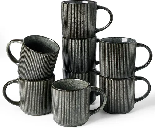 Vista 63 de famiware Juego de 4 tazas de café de 12 onzas, tazas de cerámica con asa Negro (Star-Black)
