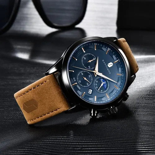 Vista 7 de SAPPHERO Watches for Men Quartz Chronograph 10ATM Waterproof Brown Leather Men's Fashion Business Wrist Watch (Battery is Dead)