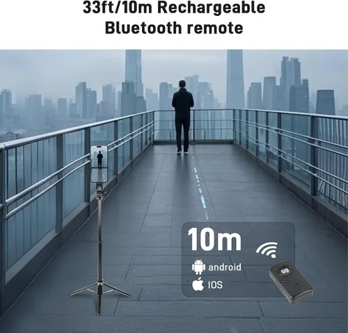 Vista 7 de WOVTE Trípode magnético para selfie stick con 2 luces LED, trípode de 52 pulgadas para iPhone con control remoto recargable, palo selfie portátil