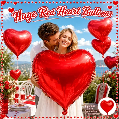 Vista 3 de 8 globos grandes de corazón rojo de 36 pulgadas para San Valentín, boda, fiesta