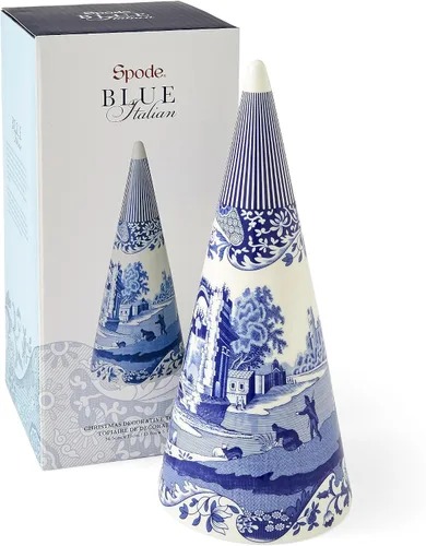 Vista 5 de Spode Topiario italiano azul en forma de cono – acento decorativo de porcelana de 13.6 pulgadas, diseño esculpido azul y blanco inspirado