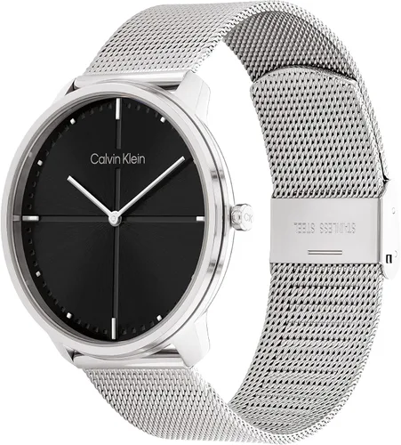 Vista 2 de Calvin Klein Reloj unisex de cuarzo de acero inoxidable y pulsera de malla, color plateado (modelo 25200152), plateado