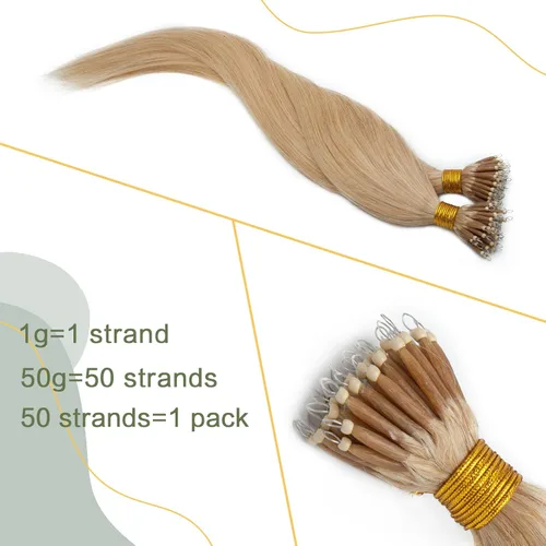 Vista 164 de SEGO Extensiones de cabello humano con micro cuentas, extensiones de cabello humano con micro bucle, lacio, natural, fusión fría, 1.76 oz/paquete