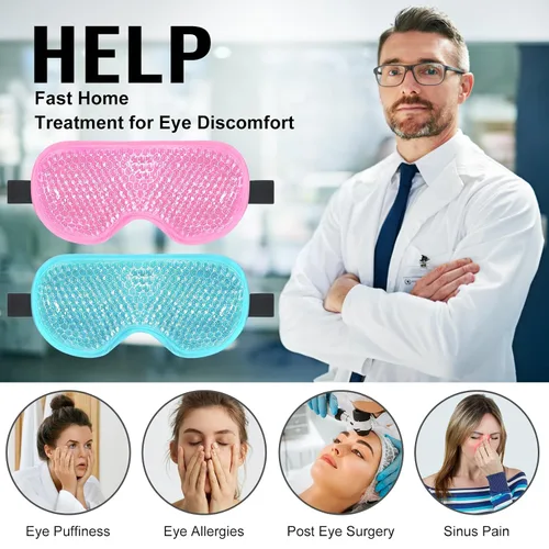Vista 2 de Máscara de gel para ojos BeeVines, paquete de 2 máscaras de hielo refrescantes para ojos hinchados para hombres y mujeres, compresa fría y caliente