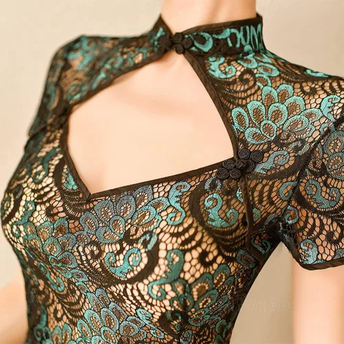 Vista 5 de Señoras cosplay sexy encaje cheongsam ropa interior chino clásico hebilla correas hueco camisón