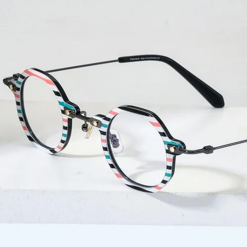 Vista 2 de FONEX Gafas de titanio con montura de acetato para hombre, 2022, nuevas gafas de polígono retro para mujer, gafas ópticas F85740