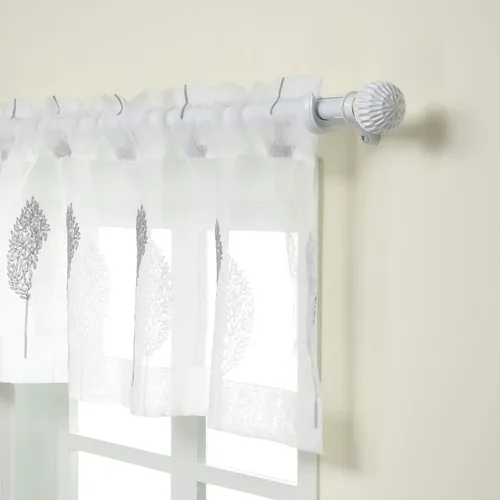 Vista 3 de VOGOL Juego de cortinas transparentes bordadas y cenefas para sala de estar, con bolsillo para barra blanca, par de cortinas traslúcidas