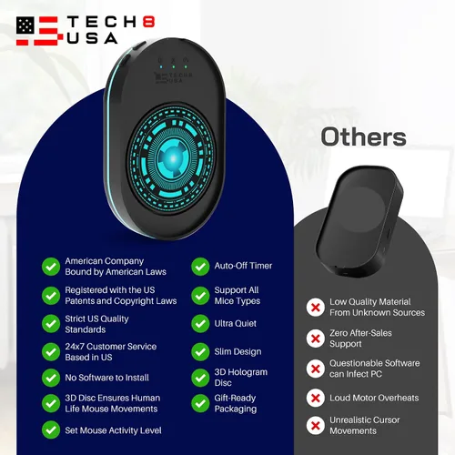 Vista 7 de TECH8 USA Dispositivo Desplazante de Mouse, Desplazador de Mouse Indetectable para Laptops, PC, Sin Software, Movimiento Aleatorio, Patentado