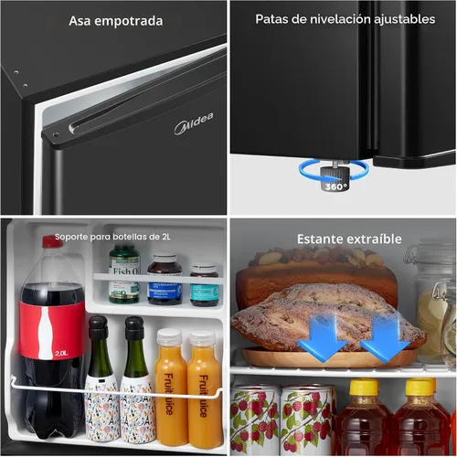 Vista 7 de Midea MERM17B0ABB - Mini refrigerador de 1.7 pies cúbicos, refrigerador compacto con termostato ajustable, puerta reversible, bajo nivel de ruido