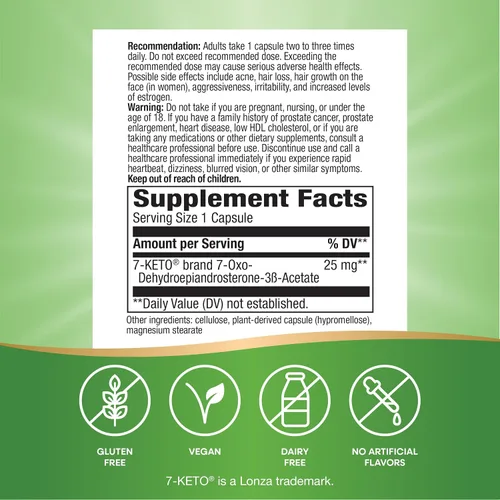 Vista 5 de Nature's Way 7-Keto, metabolito DHEA, apoya el metabolismo energético*, 25 mg de potencia por porción, sin gluten, vegano, 60 cápsulas