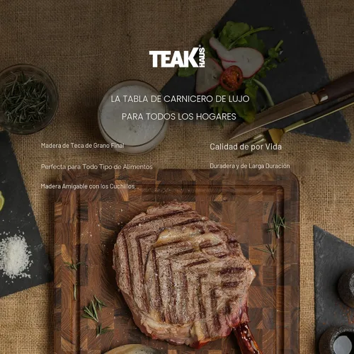 Vista 4 de Teakhaus Tabla de tallar en bloque de carnicero - Tabla de cortar mediana gruesa con ranura para jugos - Ideas de regalos navideños para hombres