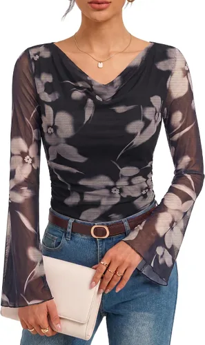Vista 13 de GRACE KARIN Blusas de malla estilo bohemio para mujer, estilo casual