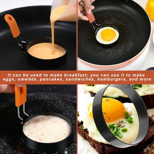 Vista 5 de Anillos de huevo de 3.5 pulgadas para freír huevos, con silicona, molde redondo para magdalenas inglesas, molde para panqueques, para acampar