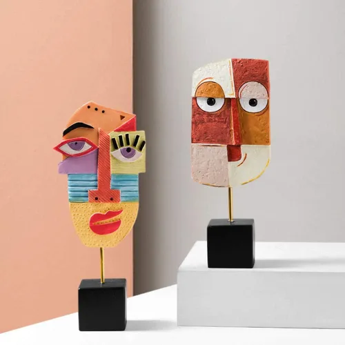 Vista 4 de Figuras abstractas de personajes artesanales, escultura de arte facial, escultura de resina hecha a mano, figura tallada a mano, Knick-Knack, hogar