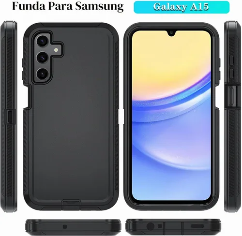 Vista 7 de Qinmay Funda para Samsung Galaxy A15 5G con protector de pantalla HD, resistente a los golpes y a las caídas, funda de 3 capas para Galaxy A15, Negro