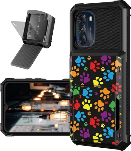 Vista 16 de Funda tipo cartera para Moto G 5G 2022 con ranura para tarjetero, cubierta abatible híbrida de doble capa, resistente, a prueba de golpes, funda