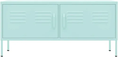 Vista 3 de Soporte de TV de metal de acero con almacenamiento, gabinete de TV de metal clásico, mesa consola de entretenimiento con estantes de almacenamiento