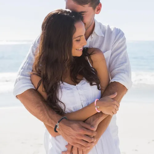 Vista 58 de 2 pulseras magnéticas para parejas, piedra natural negra mate, cristal para votos de amor eterno, juego de pulseras de cuentas de piedra de energía