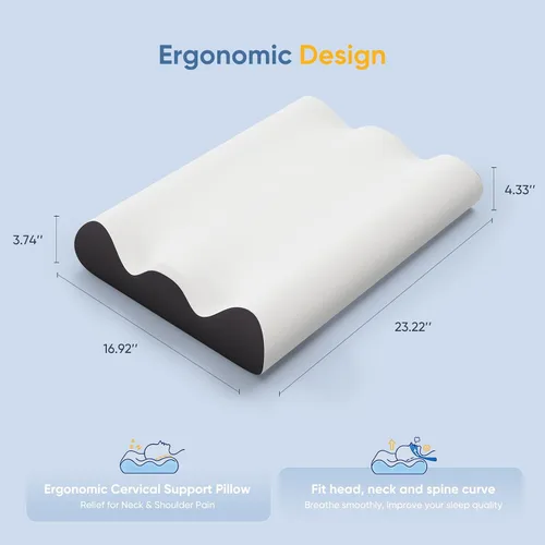 Vista 2 de NEWBULIG Soporte para el cuello con almohada cervical de espuma Soporte ergonómico para dormir lateral/espalda/estómago, alivia el cuello y los gris