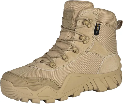 Vista 12 de FREE SOLDIER Botas de senderismo impermeables para hombre, botas de trabajo tácticas, botas militares ligeras al aire libre negro (Mid Black)
