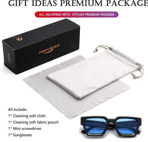 Vista 65 de AIEYEZO Gafas de sol cuadradas para mujeres y hombres, gafas de sol cuadradas con montura gruesa, estilo de diseñador simple