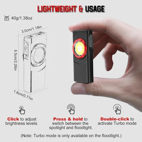 Vista 2 de Linterna EDC recargable Hopedone, linterna LED mini de 700 lúmenes con 8 modos, fuentes de luz duales, linterna magnética con clip, impermeable