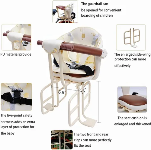 Vista 2 de Asiento trasero para bicicleta para niños, relleno extraíble cerrado para niños de 6 meses a 6 años Mounted Child Bike Seat Wraparound Attachment