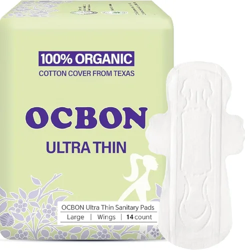 Vista 10 de OCBON Toallas sanitarias ultradelgadas sin perfume (20 unidades, nocturnas) – Toallas femeninas de algodón orgánico con alas para mujeres, súper