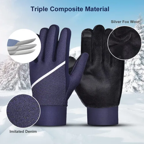 Vista 5 de Guantes de invierno para hombres y mujeres, para pantalla táctil para clima frío, antideslizantes, guantes cálidos con forro térmico de punto suave