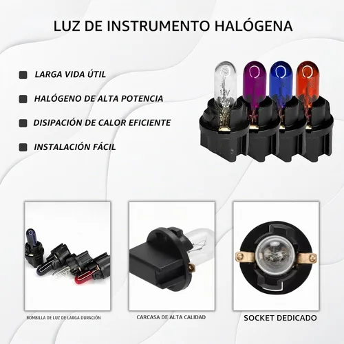 Vista 4 de 20 piezas T5 17 57 86 Kits de bombillas de halogénuro para panel de instrumentos, luz de tablero de 12V para interior de automóvil, bombilla
