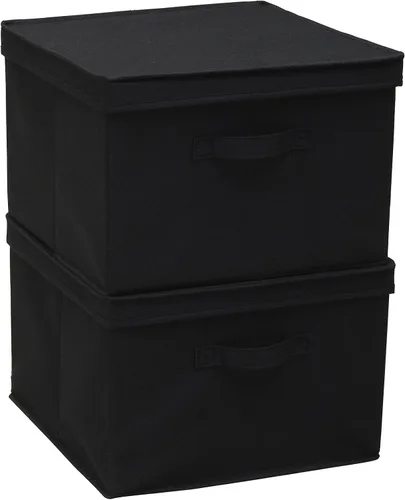 Vista 4 de Household Essentials Caja de almacenamiento cuadrada KD con tapa, 15 x 15 x 10 pulgadas, lino negro, juego de 2