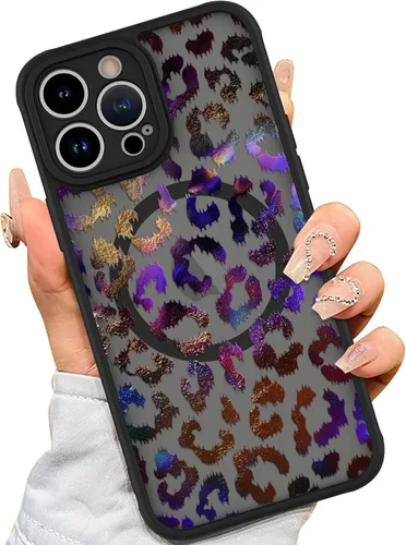Vista 22 de AIGOMARA - Carcasa magnética para iPhone 11, diseño de leopardo negro